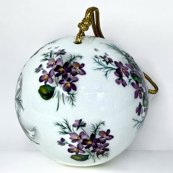 Royal Windsor Fine Bone China Hanging Potpourri Ball Ornament - 3.5” - Violets - Picture 2 of 7